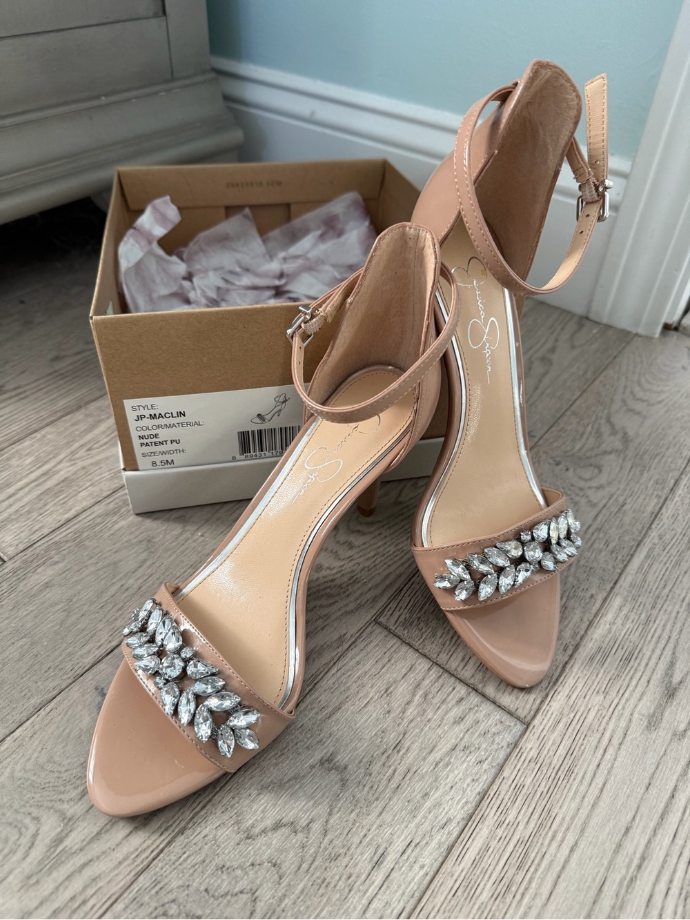 Jessica Simpson Nude Pink Crystal-Ankle Strap Heels - 8.5M